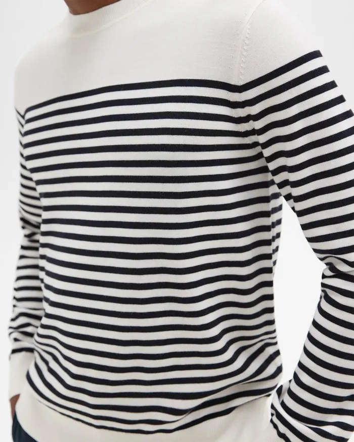 Men Sweaters Cardigans Theory Striped Crewneck Sweater In Merino Wool White Multi