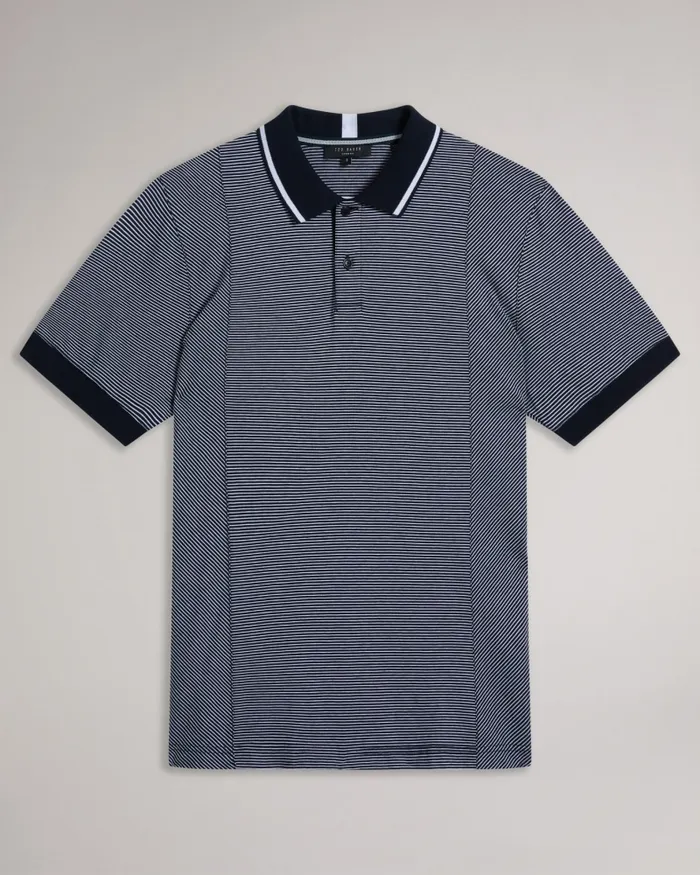 Men TAIGAA 8211 Short Sleeve Regular Striped Panelled Polo Navy Ted Baker Polo Shirts