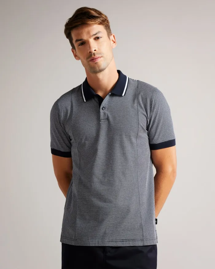 Men TAIGAA 8211 Short Sleeve Regular Striped Panelled Polo Navy Ted Baker Polo Shirts Men TAIGAA 8211 Short Sleeve Regular Striped Panelled Polo Navy Ted Baker Polo Shirts