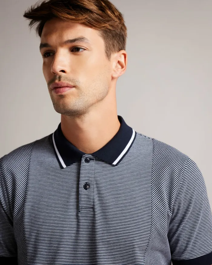 Men TAIGAA 8211 Short Sleeve Regular Striped Panelled Polo Navy Ted Baker Polo Shirts Men TAIGAA 8211 Short Sleeve Regular Striped Panelled Polo Navy Ted Baker Polo Shirts