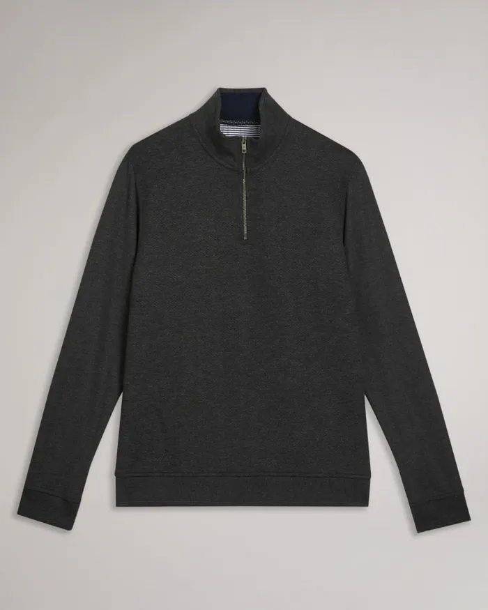 Men TOLTI 8211 Quilted Jersey Half Zip Jumper Charcoal Ted Baker Jumpers and Knitwear