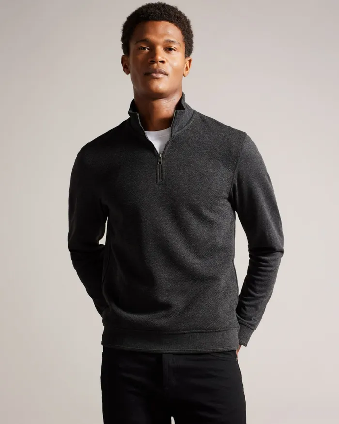 Men TOLTI 8211 Quilted Jersey Half Zip Jumper Charcoal Ted Baker Jumpers and Knitwear Men TOLTI 8211 Quilted Jersey Half Zip Jumper Charcoal Ted Baker Jumpers and Knitwear