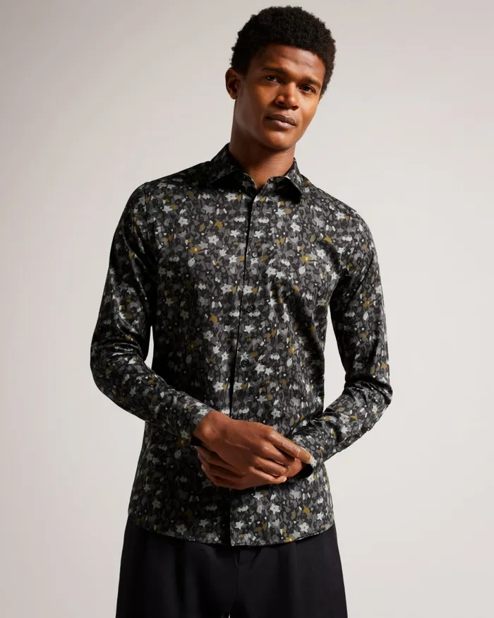Men TORTED 8211 Long Sleeve Floral Print Shirt Grey Ted Baker Shirts