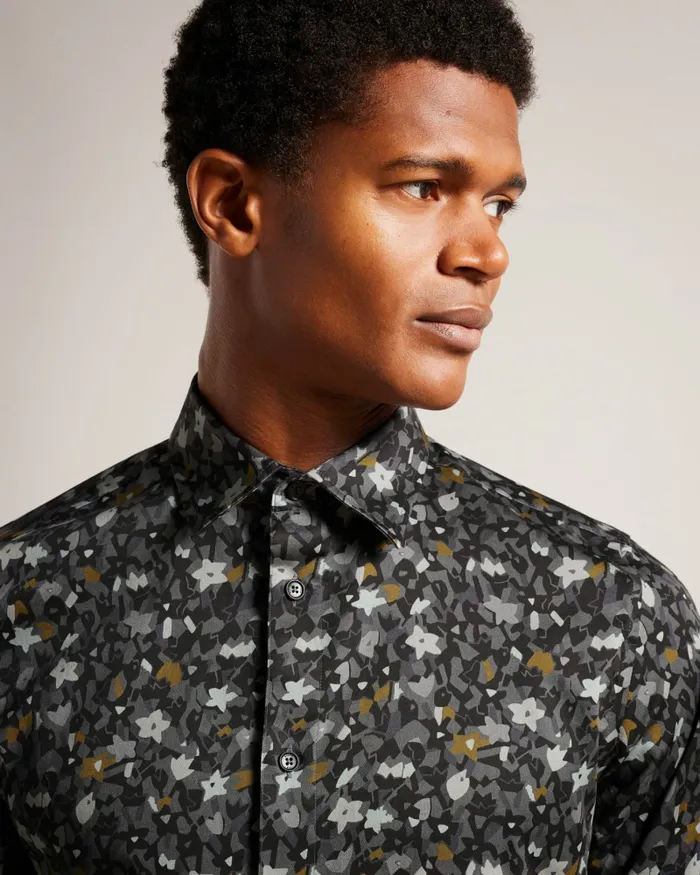 Men TORTED 8211 Long Sleeve Floral Print Shirt Grey Ted Baker Shirts