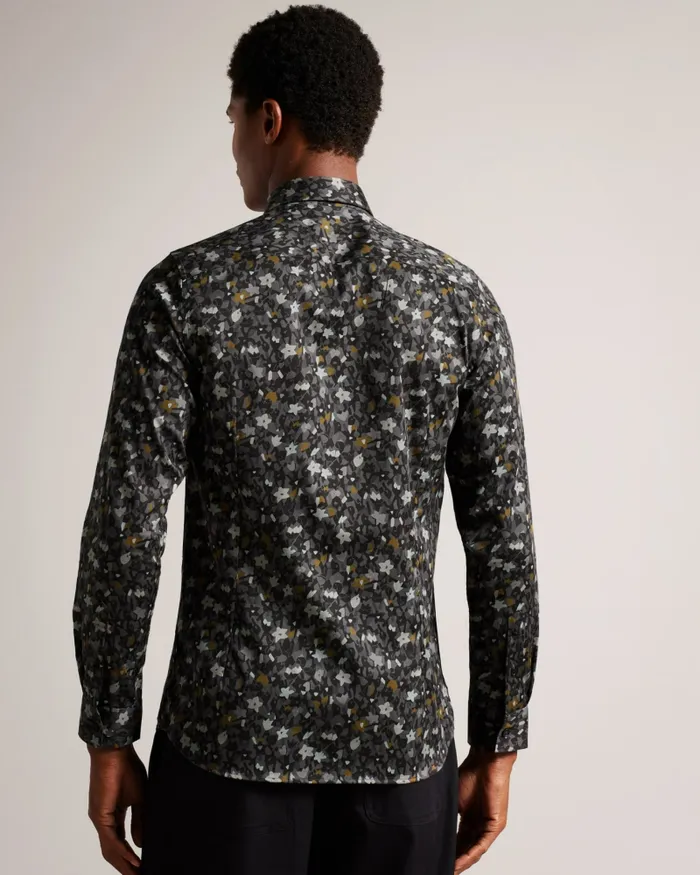 Men TORTED 8211 Long Sleeve Floral Print Shirt Grey Ted Baker Shirts