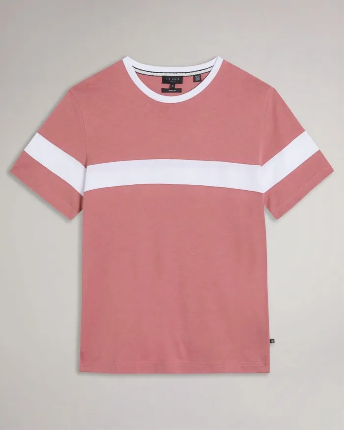 Men TREZ 8211 Short Sleeve Regular Colour Block TShirt Medium Pink Ted Baker Tops