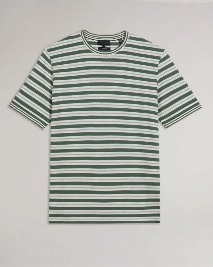 Men VADELL 8211 Short Sleeve Regular Fit Striped TShirt Khaki Ted Baker Tops