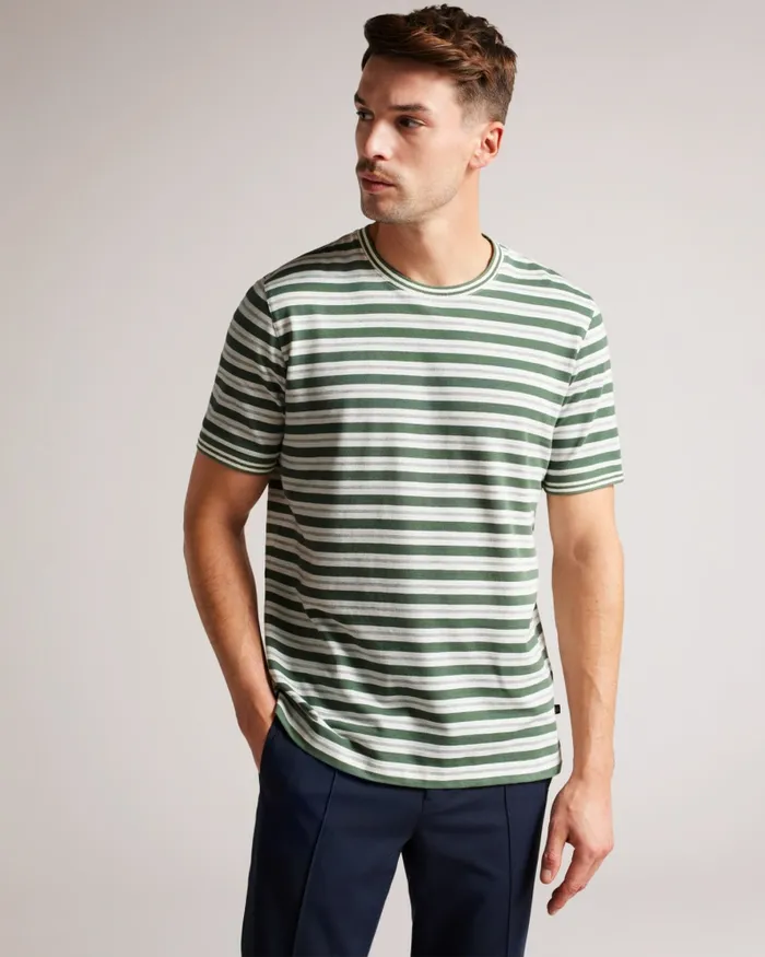 Men VADELL 8211 Short Sleeve Regular Fit Striped TShirt Khaki Ted Baker Tops Men VADELL 8211 Short Sleeve Regular Fit Striped TShirt Khaki Ted Baker Tops