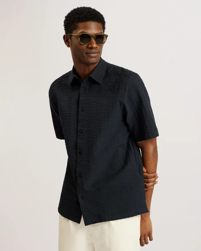 Men VERDON 8211 Seersucker Stripe Cotton Shirt Black Ted Baker Shirts Men VERDON 8211 Seersucker Stripe Cotton Shirt Black Ted Baker Shirts