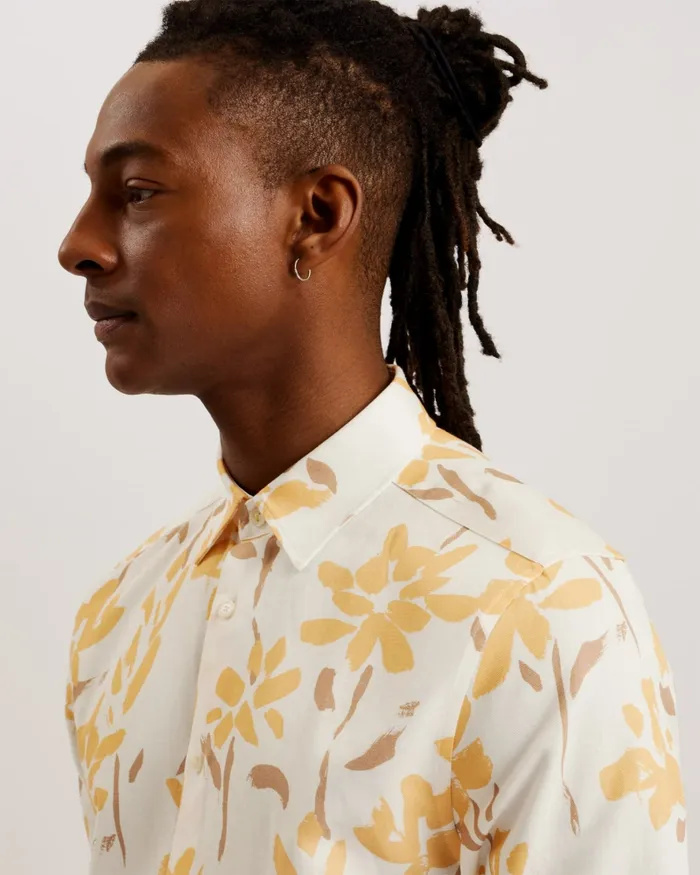 Men VERZEE 8211 Short Sleeve Floral Print Shirt Yellow Ted Baker Shirts Men VERZEE 8211 Short Sleeve Floral Print Shirt Yellow Ted Baker Shirts