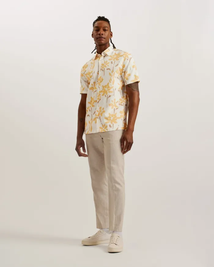Men VERZEE 8211 Short Sleeve Floral Print Shirt Yellow Ted Baker Shirts Men VERZEE 8211 Short Sleeve Floral Print Shirt Yellow Ted Baker Shirts