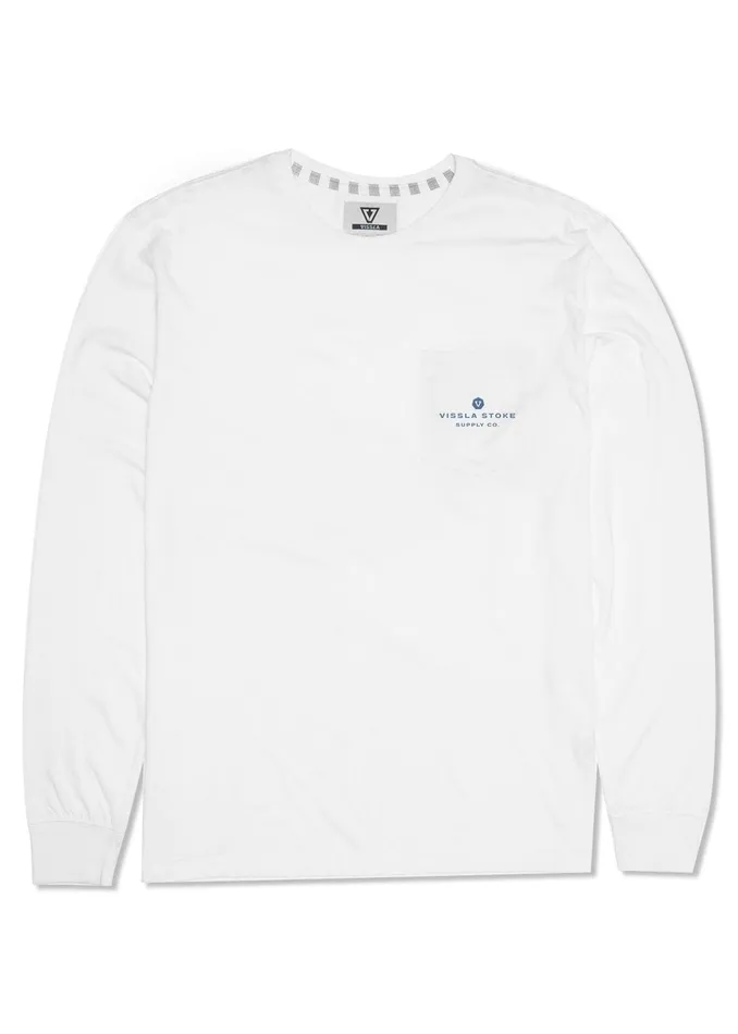 Men Vissla Insignia Ls Pkt Tee White Long Sleeve Tees