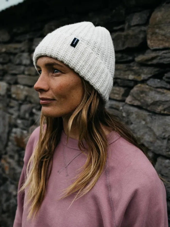 MenWomen Asowen Chunky Rib Beanie Ecru Finisterre Hats and Beanies