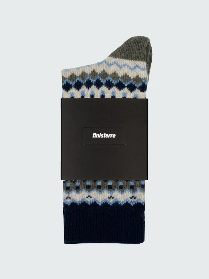 MenWomen Fair Isle Pattern Sock Olive Multi Finisterre Socks