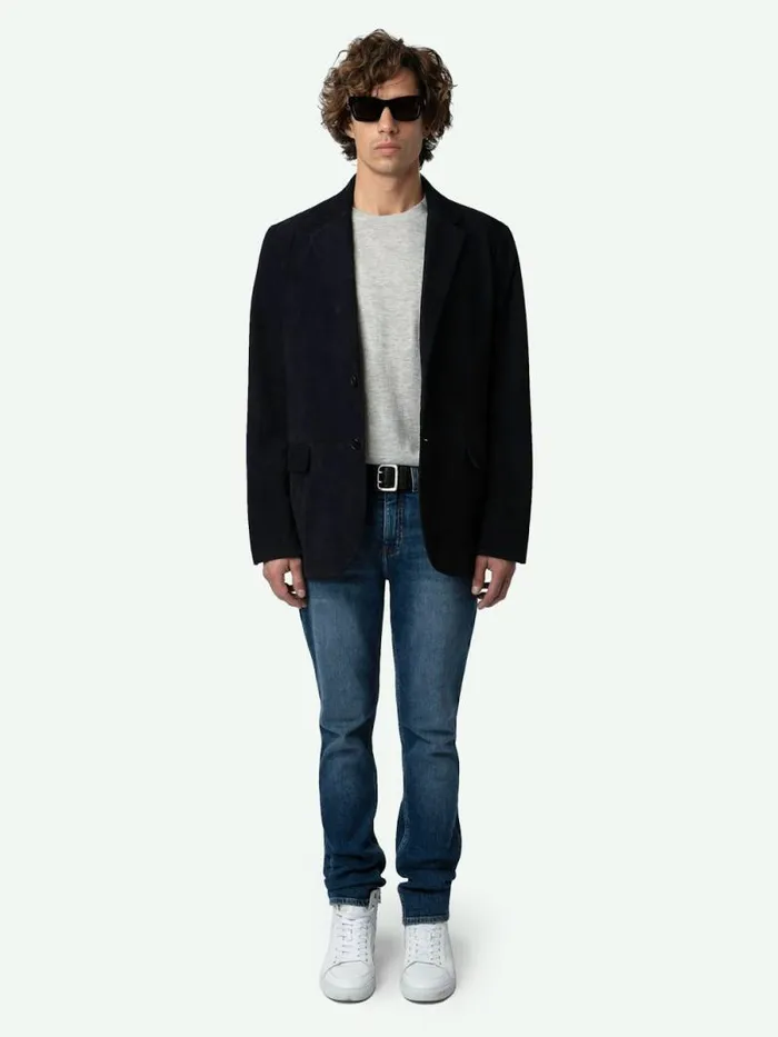 Men Zadig and Voltaire Jackets and Coats Valfried Suede Blazer Encre
