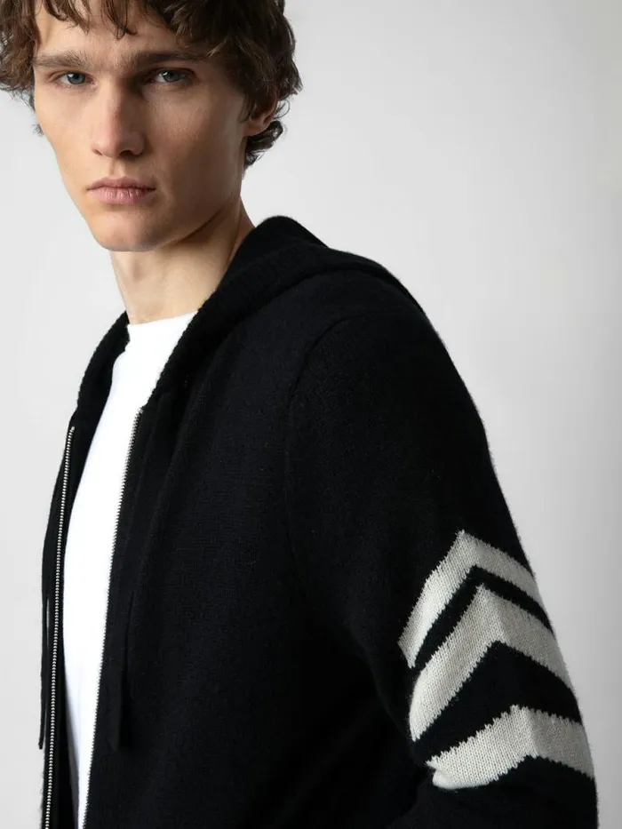 Men Zadig and Voltaire Sweaters and Cardigans Clash Arrow Cashmere Cardigan Black Men Zadig and Voltaire Sweaters and Cardigans Clash Arrow Cashmere Cardigan Black