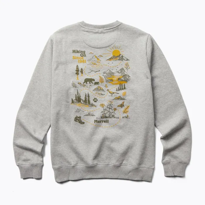 Merrell Life039s An Adventure Crew Neck Fleece Grey Heather Men Tops