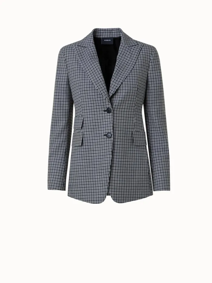 Microcheck Wool Long Jacket Blackecru Women Akris Jackets