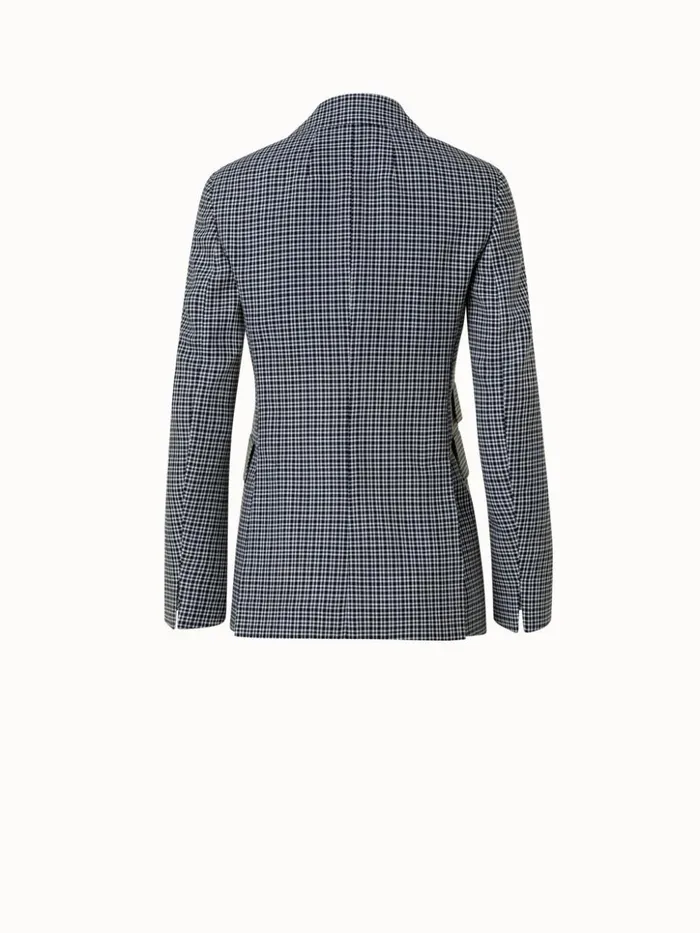 Microcheck Wool Long Jacket Blackecru Women Akris Jackets
