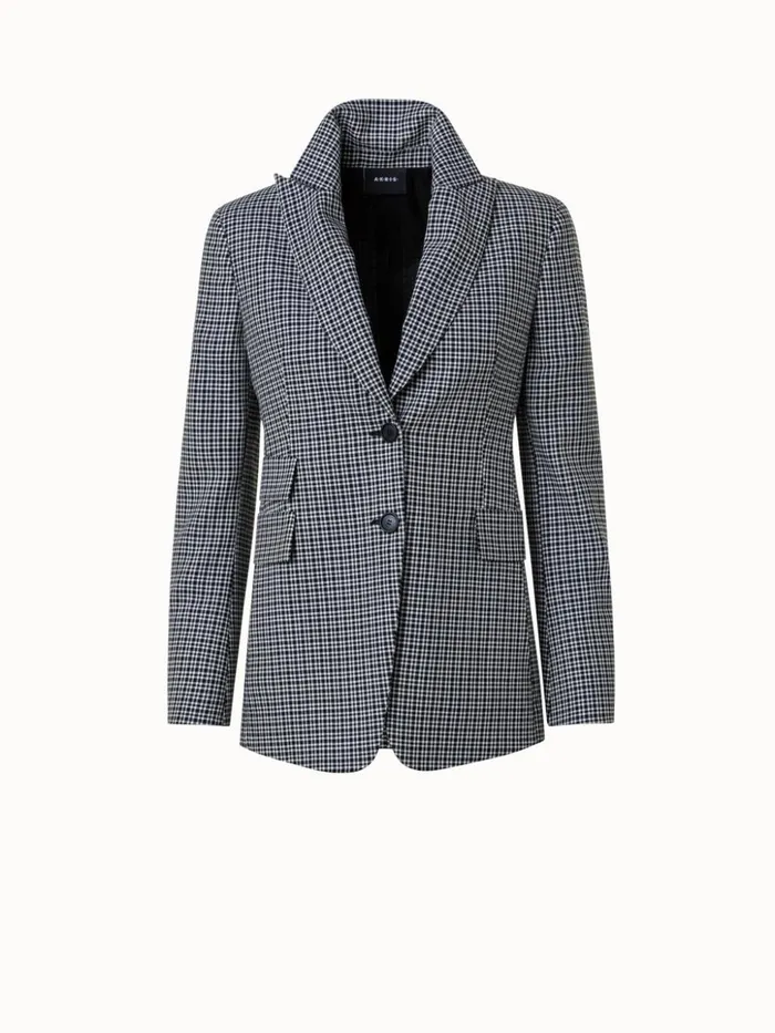 Microcheck Wool Long Jacket Blackecru Women Akris Jackets