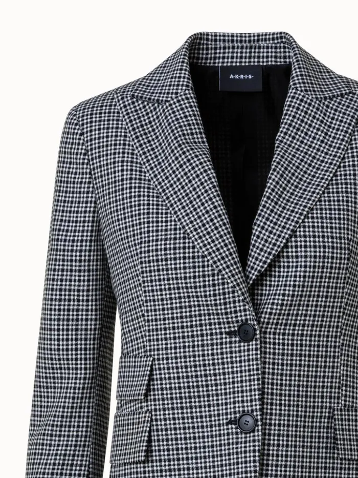Microcheck Wool Long Jacket Blackecru Women Akris Jackets