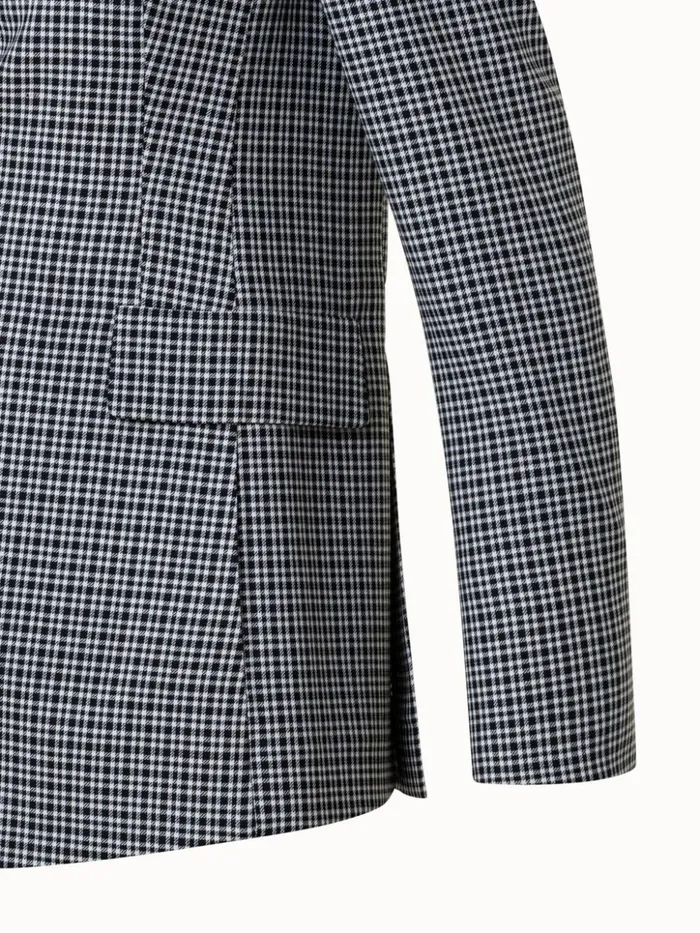 Microcheck Wool Long Jacket Blackecru Women Akris Jackets