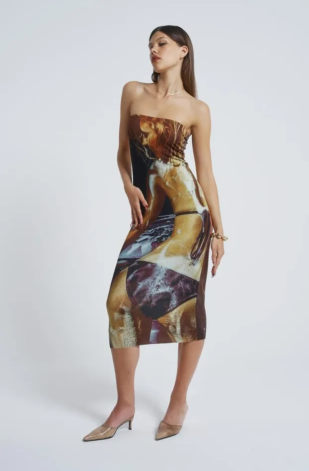 Midi Dresses Women Jaded London Teased Multiwear Bodycon Slip Midi Dress