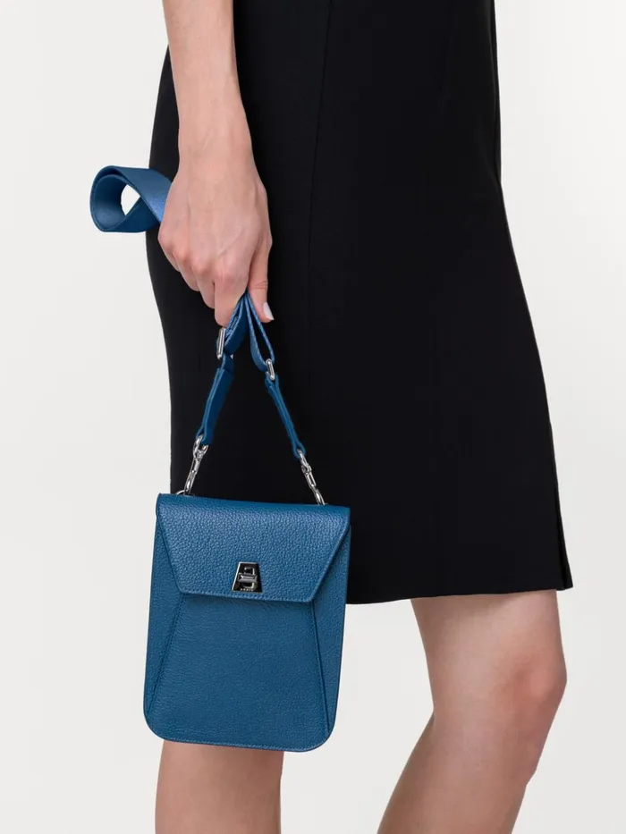 Mini Anouk Messenger Bag In Cervocalf Leather Pacific Denim Women Akris Messenger Bags