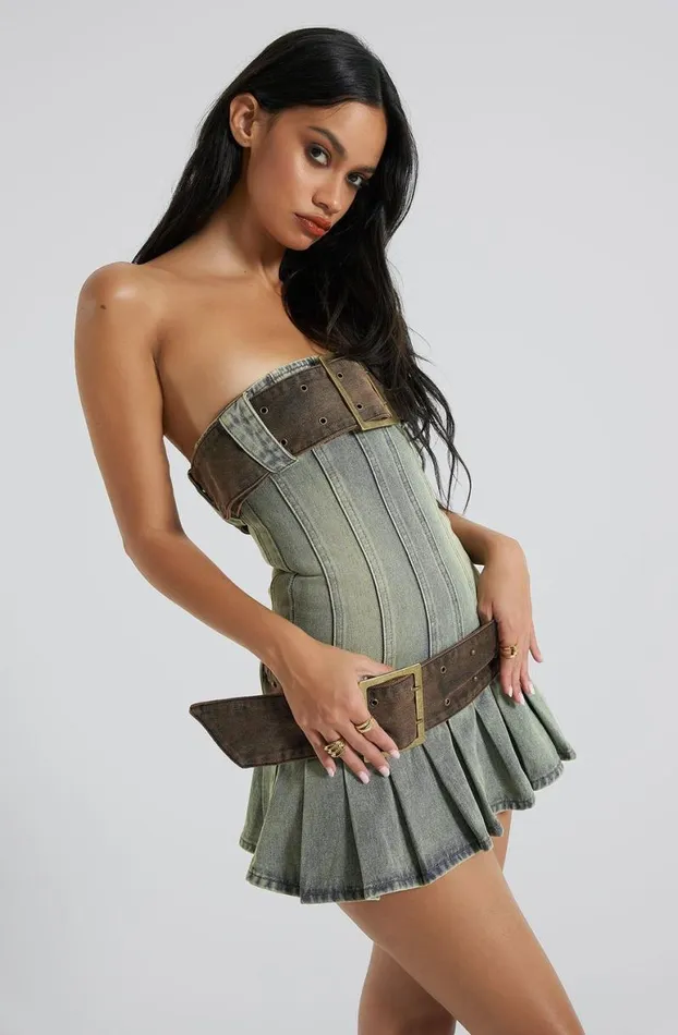Mini Dresses Women Jaded London Chelsea Denim Kilt Mini Dress