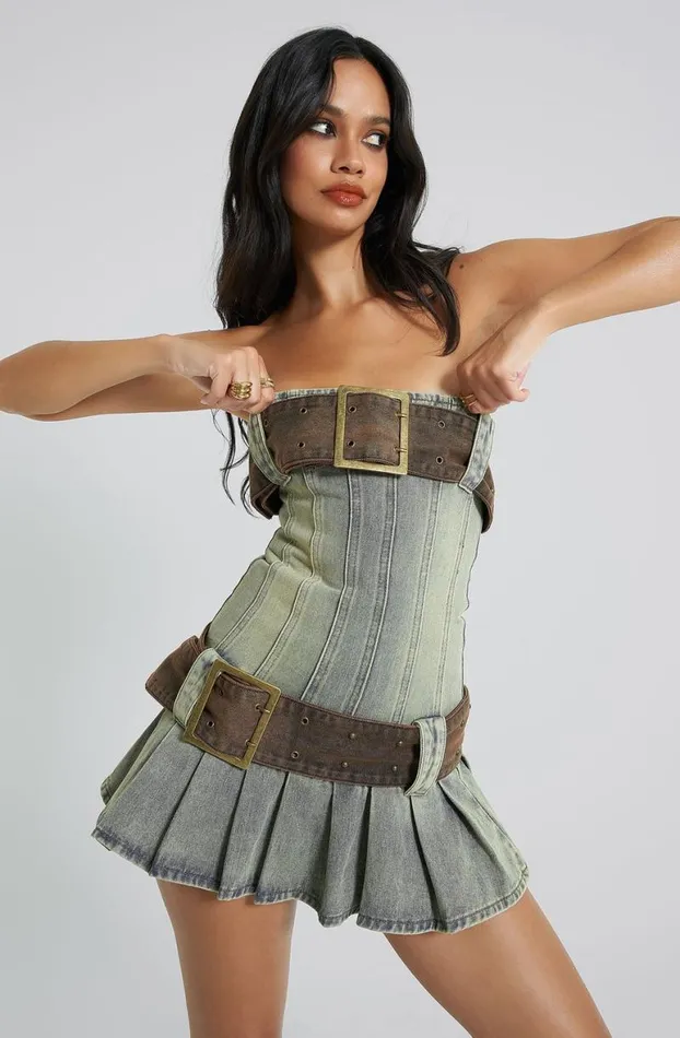 Mini Dresses Women Jaded London Chelsea Denim Kilt Mini Dress