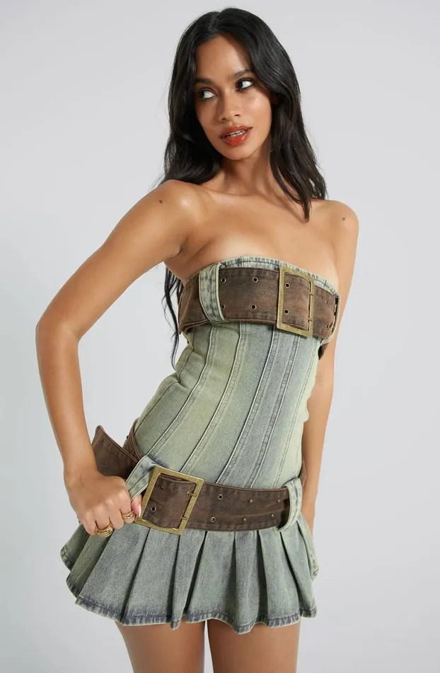Mini Dresses Women Jaded London Chelsea Denim Kilt Mini Dress