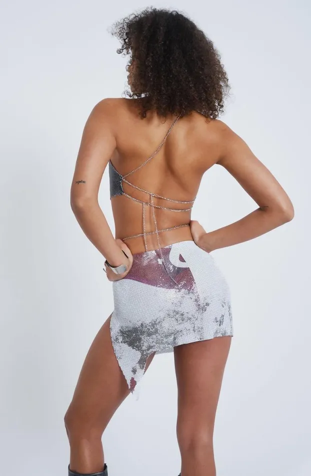 Mini Skirts Women Jaded London Printed Chain Mail Wrap Mini Skirt
