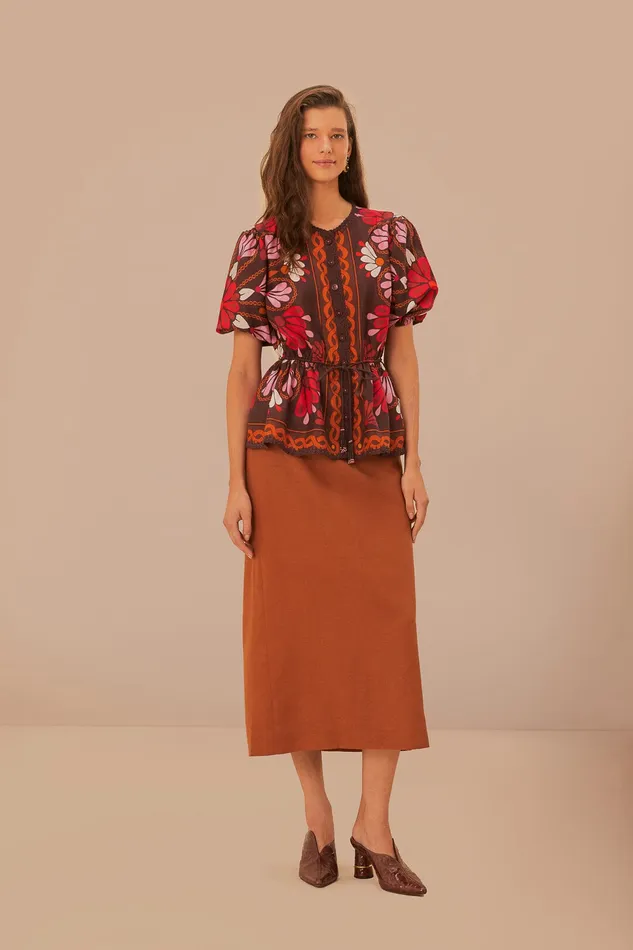 Miranda Brown Short Sleeve Blouse Women Farm Rio Blouses