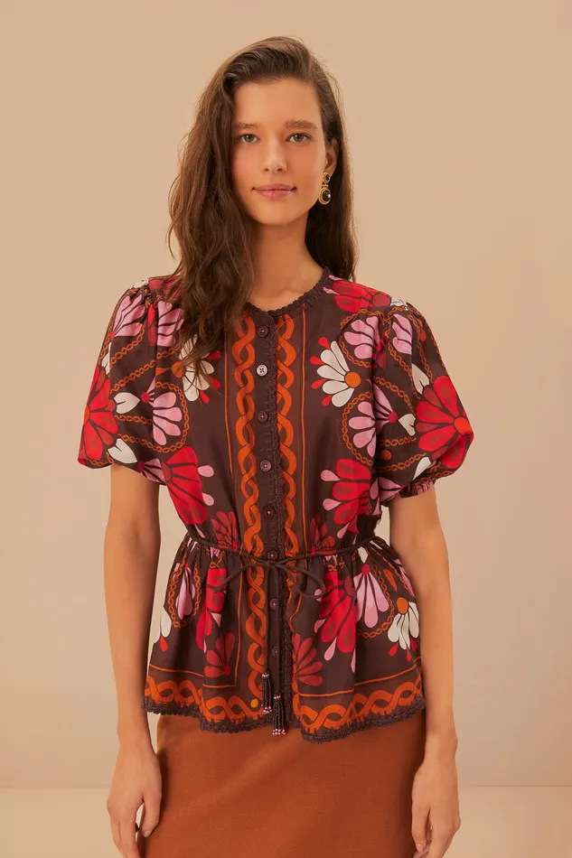 Miranda Brown Short Sleeve Blouse Women Farm Rio Blouses