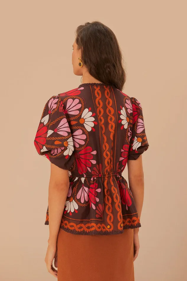 Miranda Brown Short Sleeve Blouse Women Farm Rio Blouses