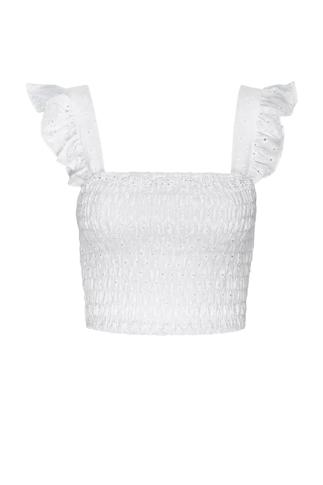 Misa Los Angeles Abelia Top White Eyelet Women Tops