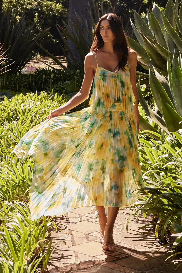 Misa Los Angeles Avra Skirt Citron Watercolor Women Skirts and Shorts