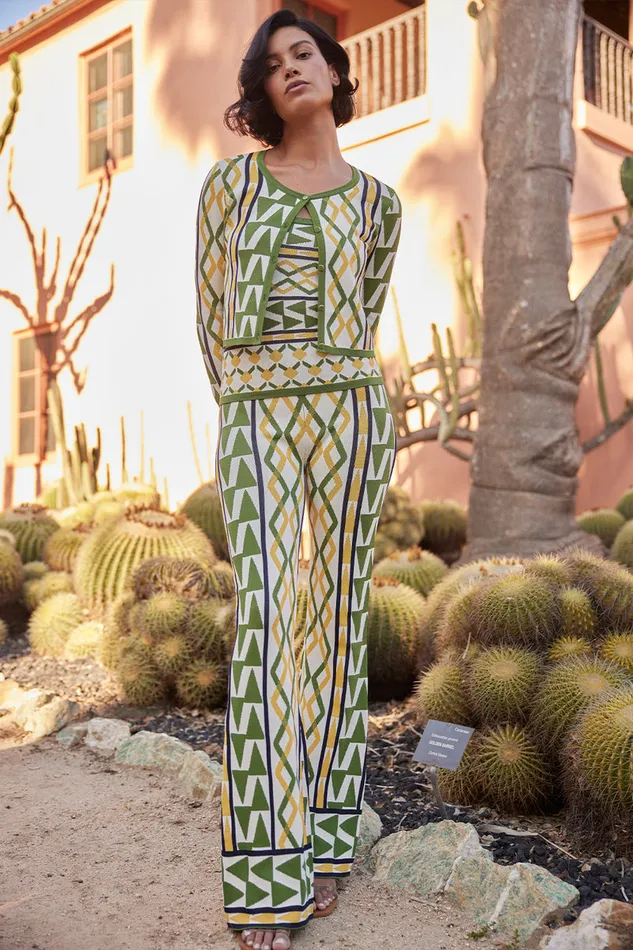 Misa Los Angeles Batista Cardigan Limoncello Geo Jacquard Women Matching Sets