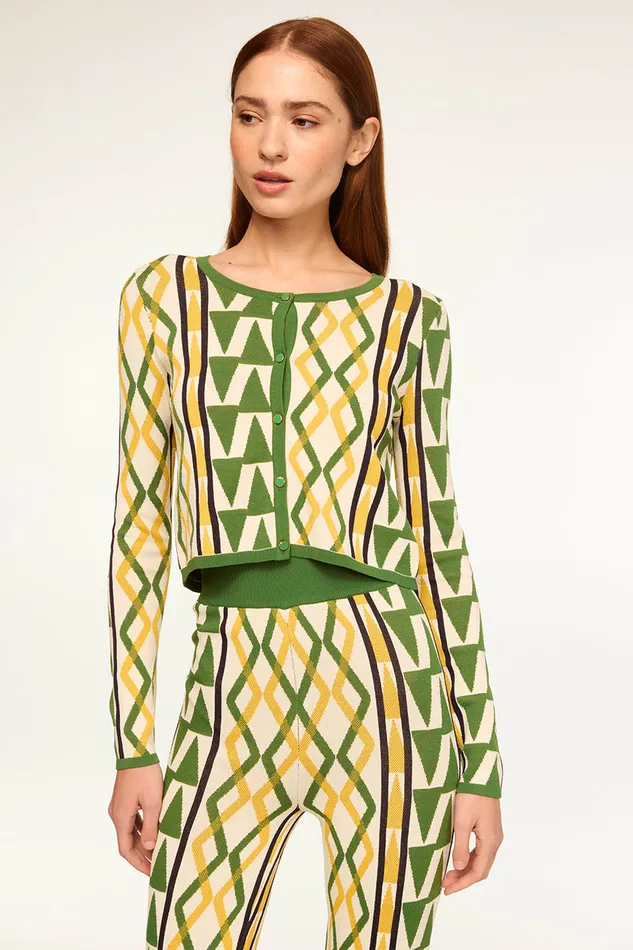 Misa Los Angeles Batista Cardigan Limoncello Geo Jacquard Women Matching Sets