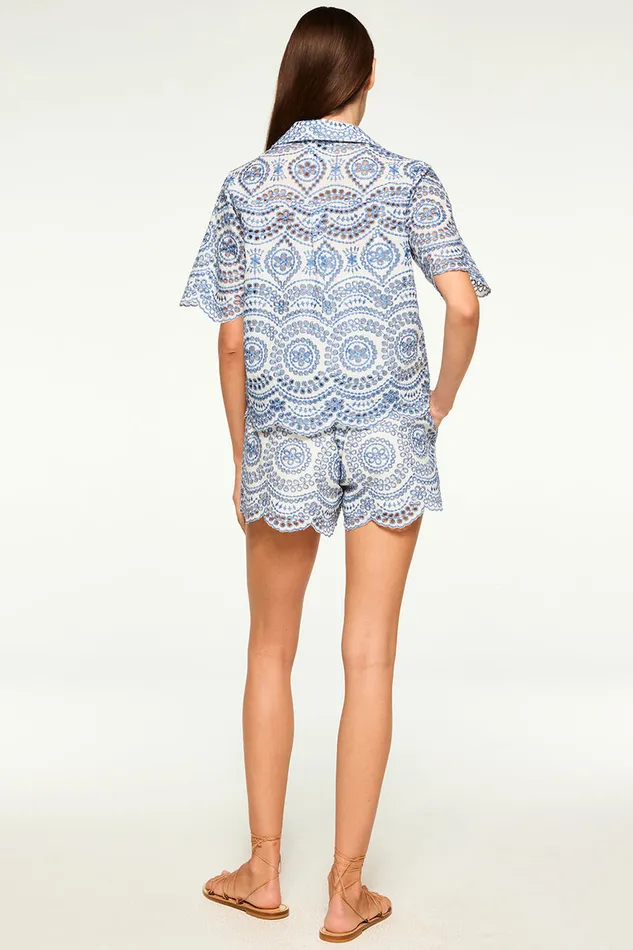 Misa Los Angeles Belen Short Blue Embroidered Eyelet Women Skirts and Shorts
