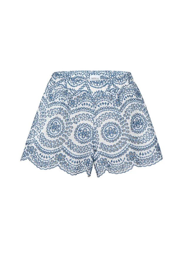 Misa Los Angeles Belen Short Blue Embroidered Eyelet Women Skirts and Shorts