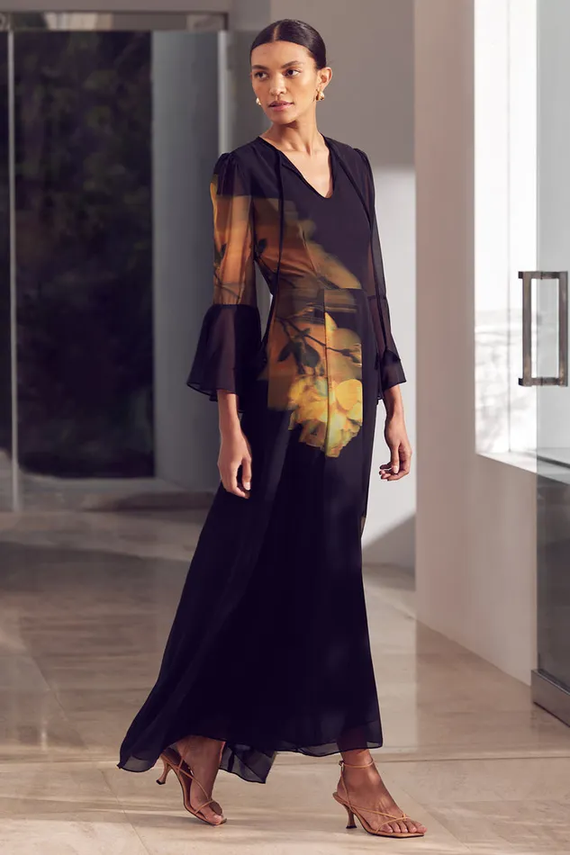 Misa Los Angeles Claire Dress Yellow Rose Chiffon Women Dresses