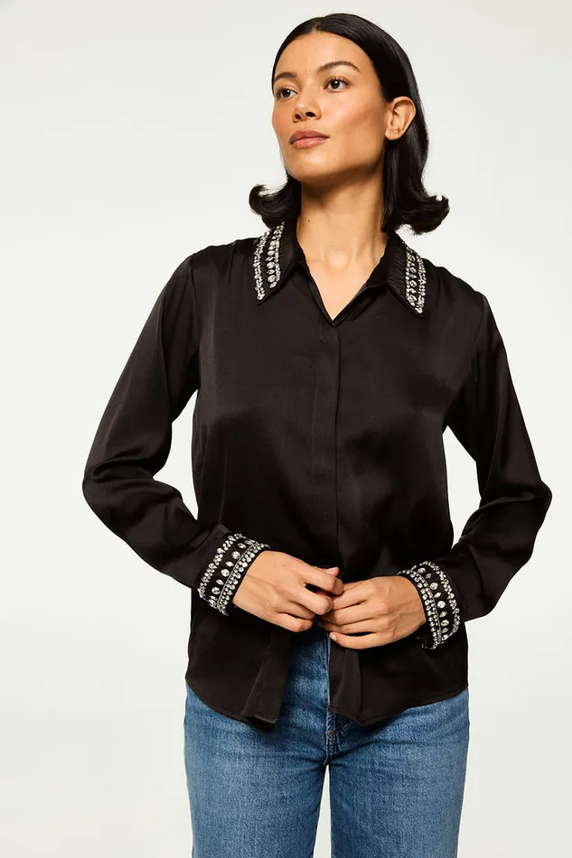 Misa Los Angeles Ellie Top Black Satin Women Matching Sets