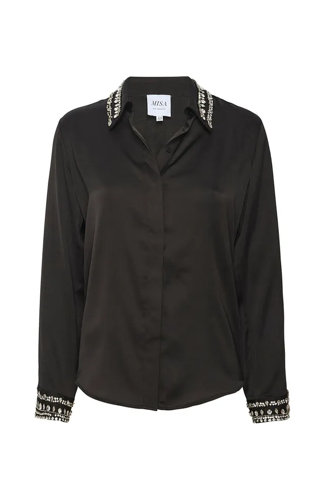 Misa Los Angeles Ellie Top Black Satin Women Matching Sets