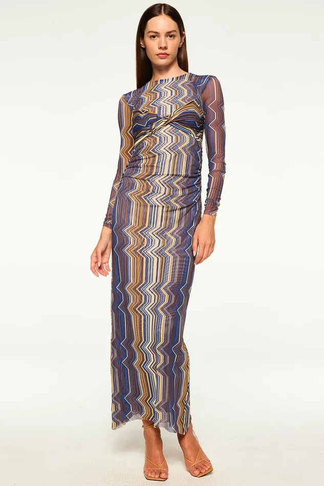 Misa Los Angeles Idris Dress La Banda Blue Mesh Women Dresses