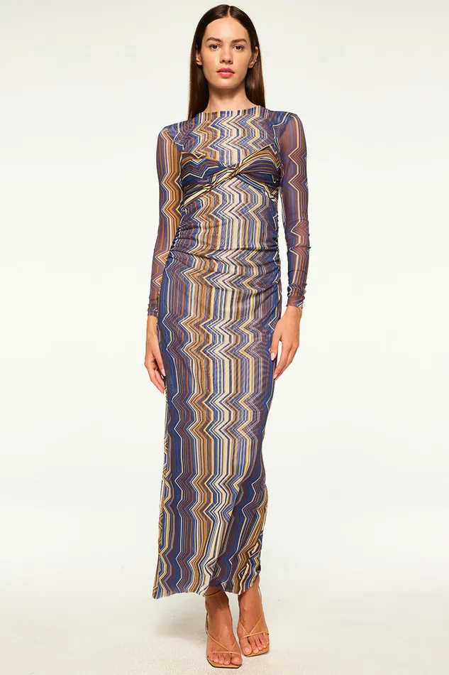 Misa Los Angeles Idris Dress La Banda Blue Mesh Women Dresses