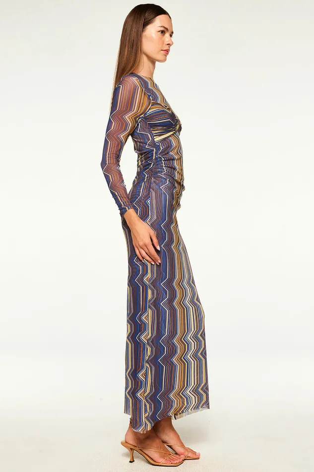 Misa Los Angeles Idris Dress La Banda Blue Mesh Women Dresses