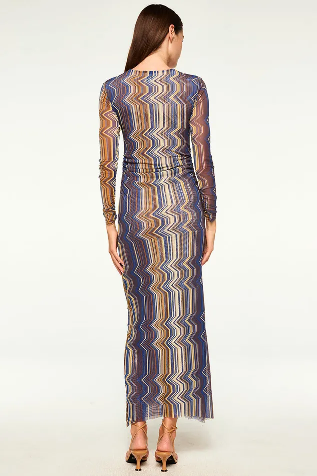 Misa Los Angeles Idris Dress La Banda Blue Mesh Women Dresses