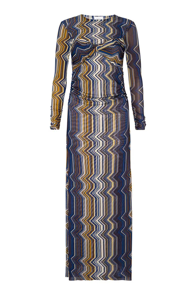 Misa Los Angeles Idris Dress La Banda Blue Mesh Women Dresses