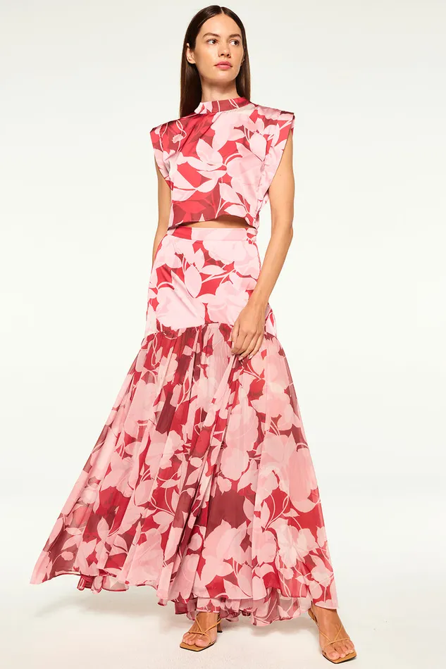 Misa Los Angeles Inah Top Flora Rosada Satin Women Tops